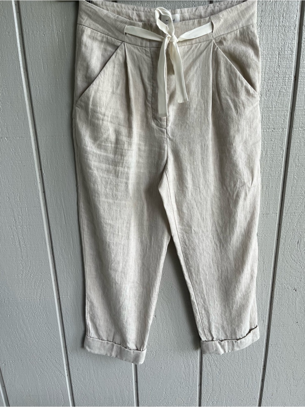 Aritzia Wilfred Linen Blend Cropped Trousers in Cream Size S